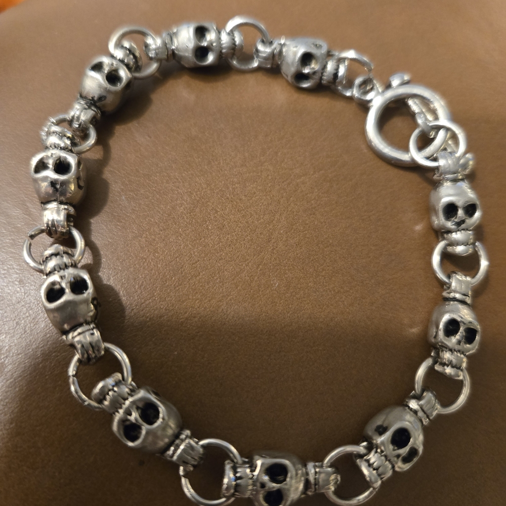 925 Silver Skull Chain Bracelet 9 Inches